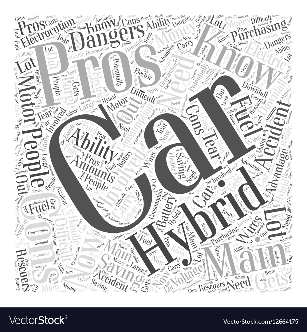 Hybrid Car Pro And Cons Word Cloud Concept Vector Image
