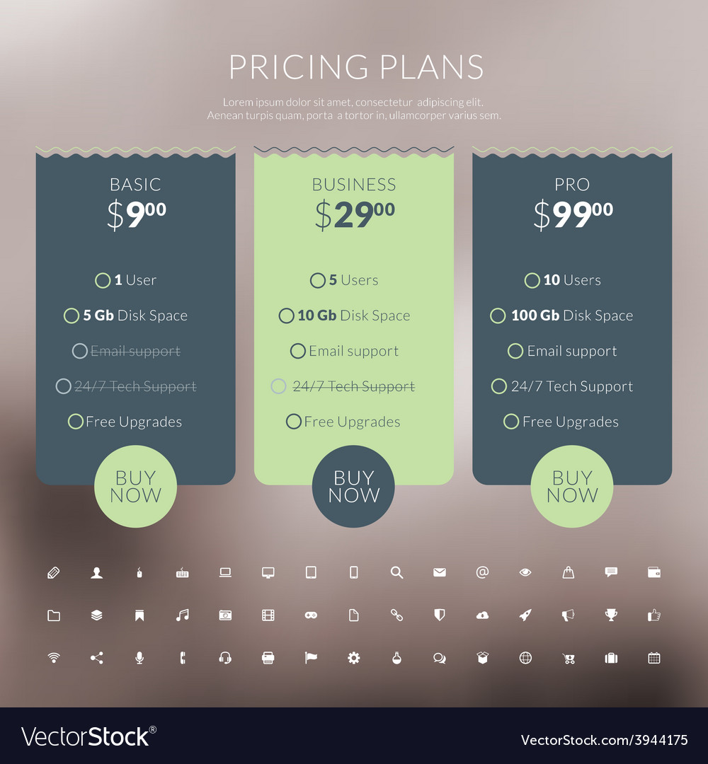 Pricing table in flat design style for websites