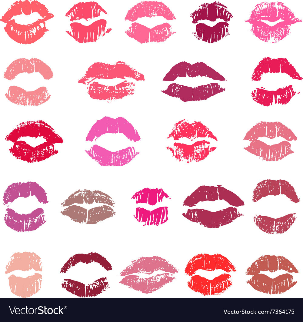 Set 23 colorful imprints lipstick Royalty Free Vector Image