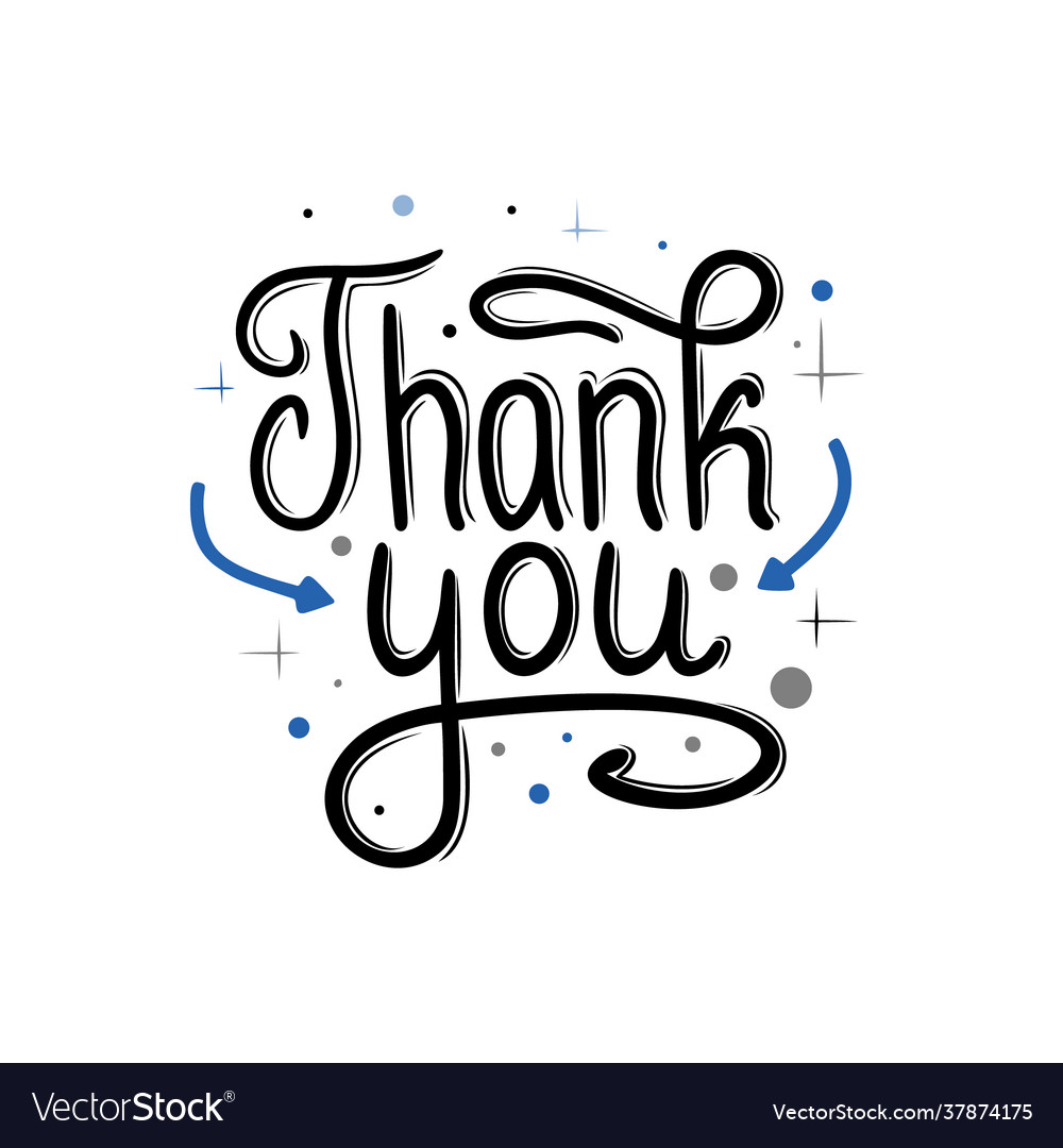 Thank you lettering in black and blue with decor Vector Image