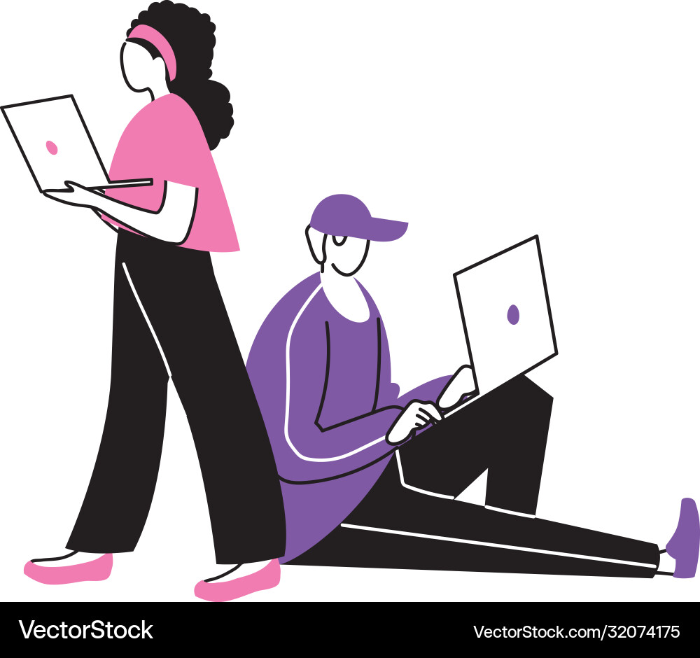 Young couple using an electronic device Royalty Free Vector