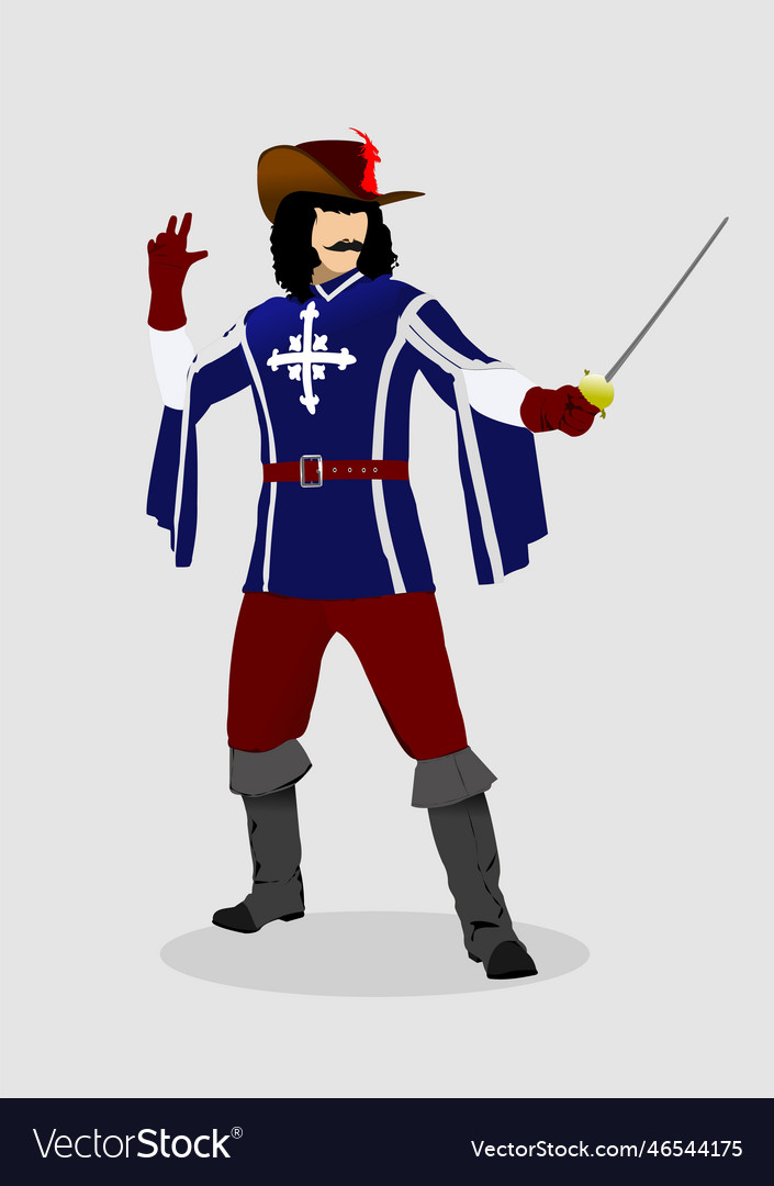 Young man with a sword dressed as musketeer 3d Vector Image