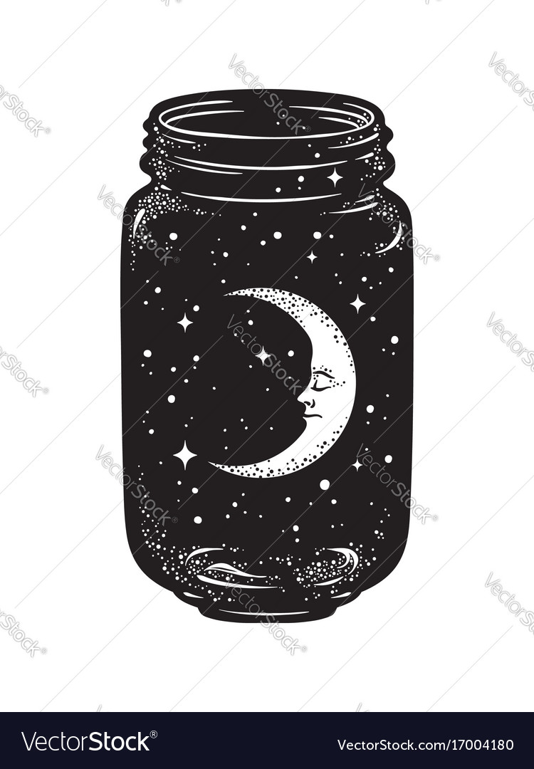 Hand drawn wish jar with crescent moon and stars Vector Image