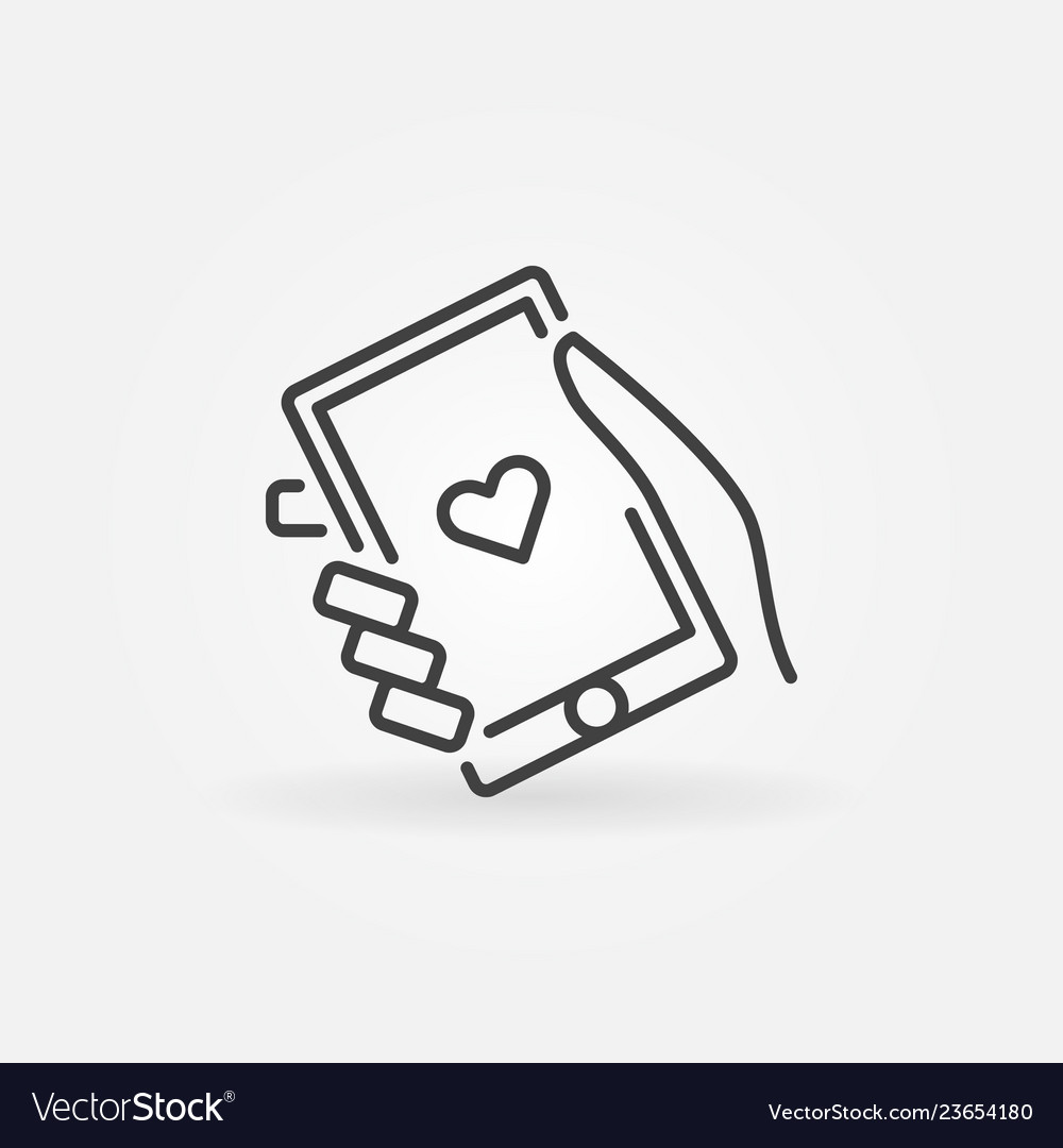 Hand holding smartphone icon in thin line