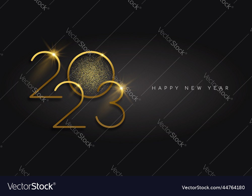 Happy new year 2023 gold glitter black background Vector Image