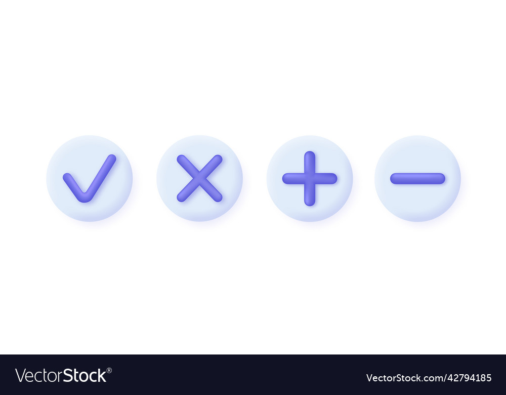 3d set of plus minus and cross check marks