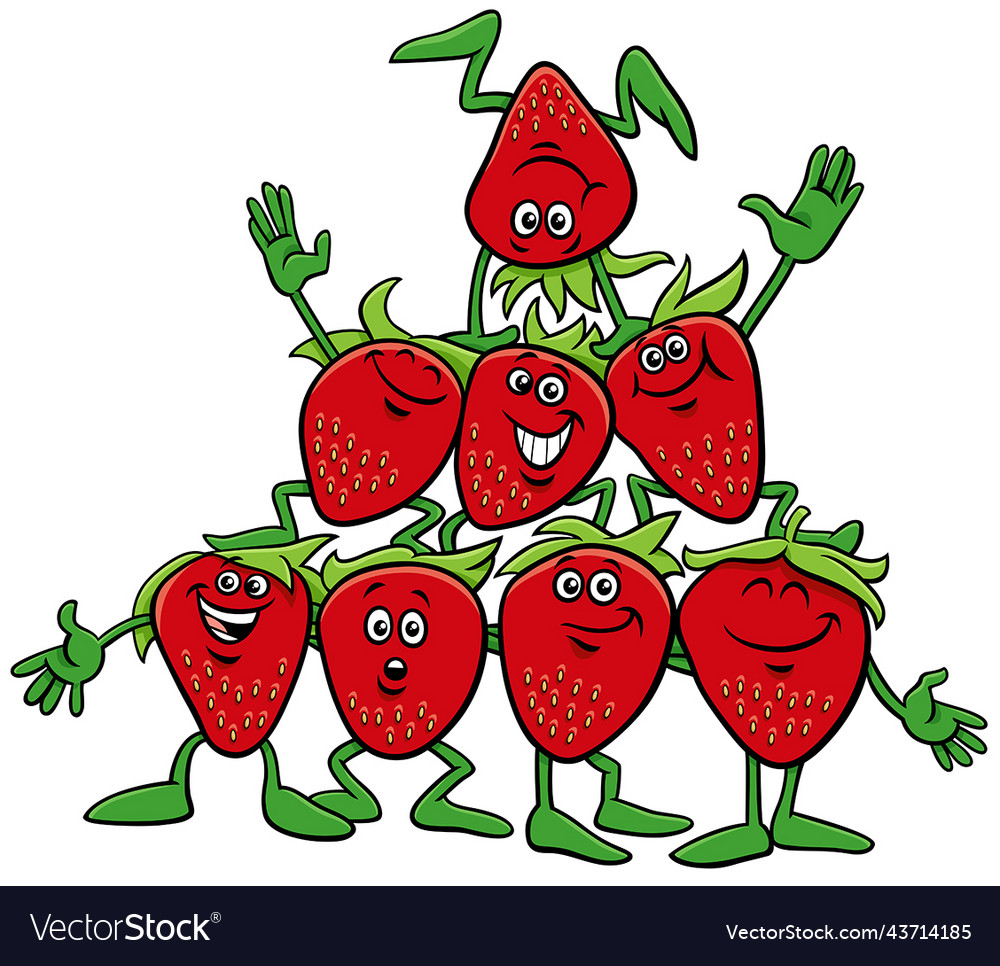 Cartoon happy strawberries comic characters group Vector Image