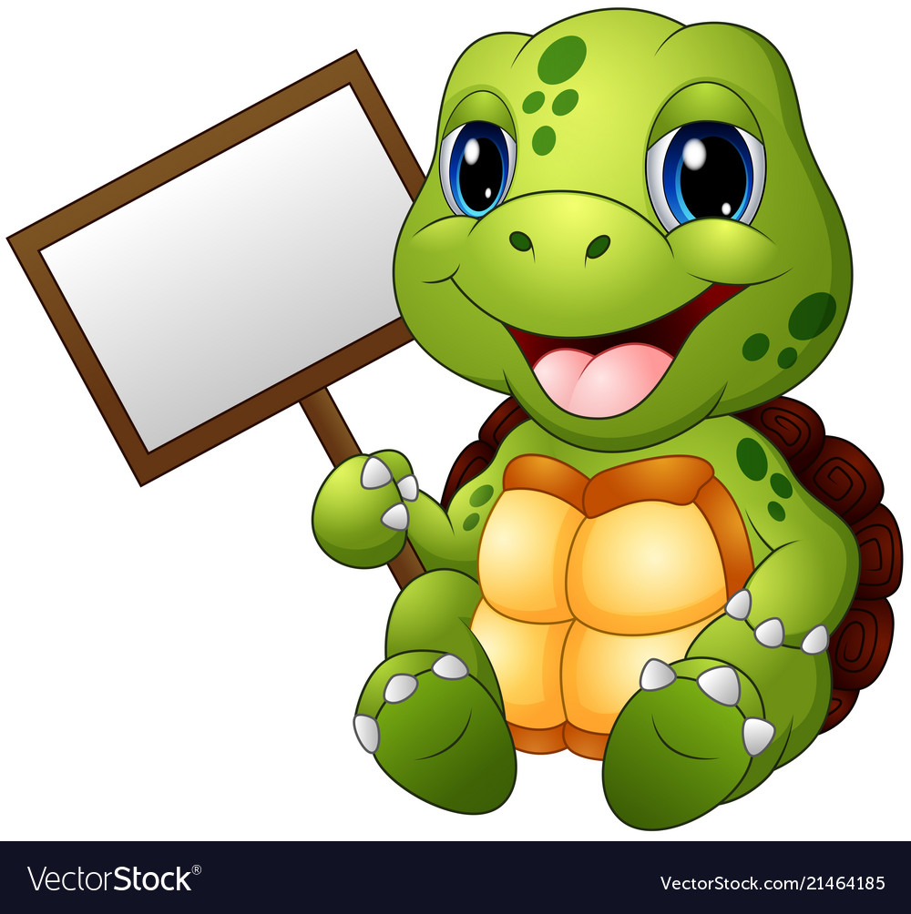 Cartoon turtle holding blank sign Royalty Free Vector Image