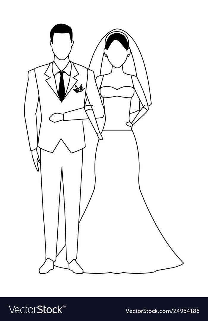 Groom and bride black white Royalty Free Vector Image