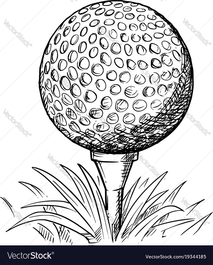 Hand drawing of golf ball on tee Royalty Free Vector Image