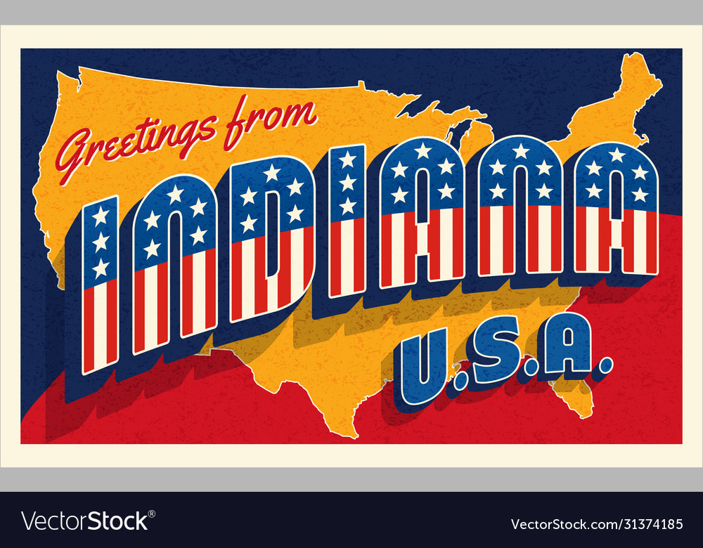 July 4th indiana usa retro travel postcard Vector Image