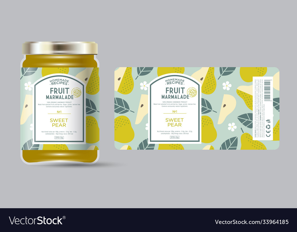 Label packaging jar marmalade pattern pear