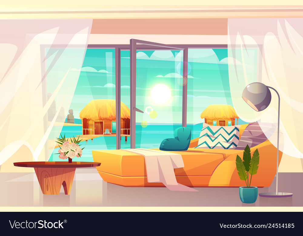 Tropical Resort Hotel Room Interior Cartoon Vector Image