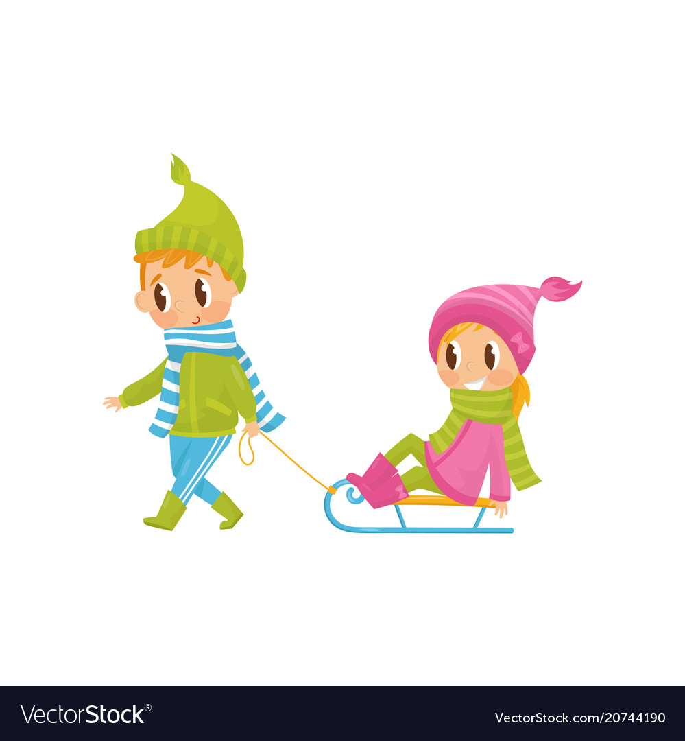 Девочка тащит мальчика