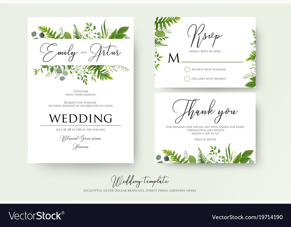 Greenery floral wedding invitation thank you cards