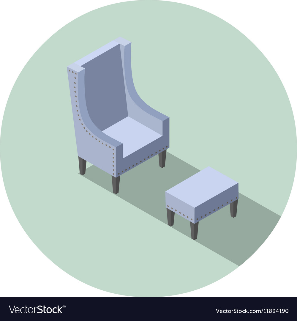 Isometric blue vintage armchair 3d flat interior