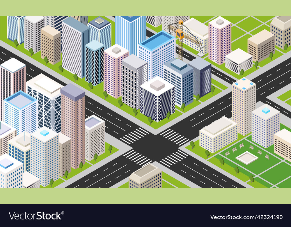 Isometric urban street buildings Royalty Free Vector Image