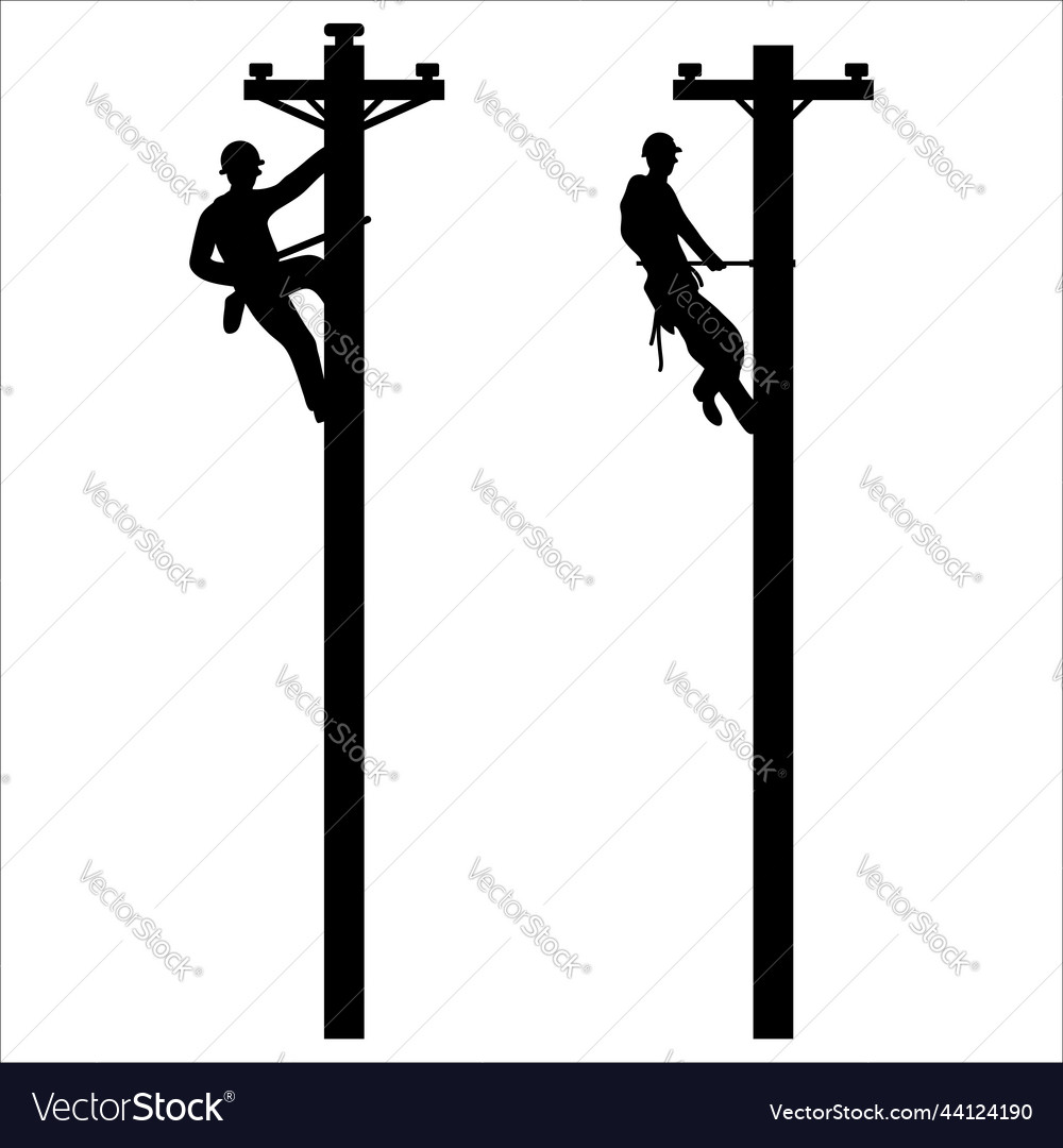 Set Of Electric Workers Lineman Silhouettes Vector Image