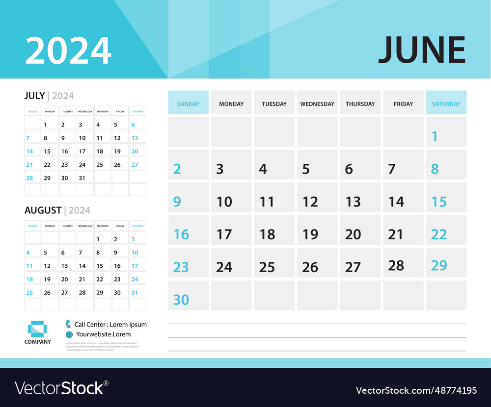 Calendar 2024 template june year desk Royalty Free Vector