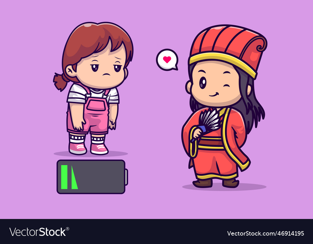 Cute king japan holding fan cartoon icon