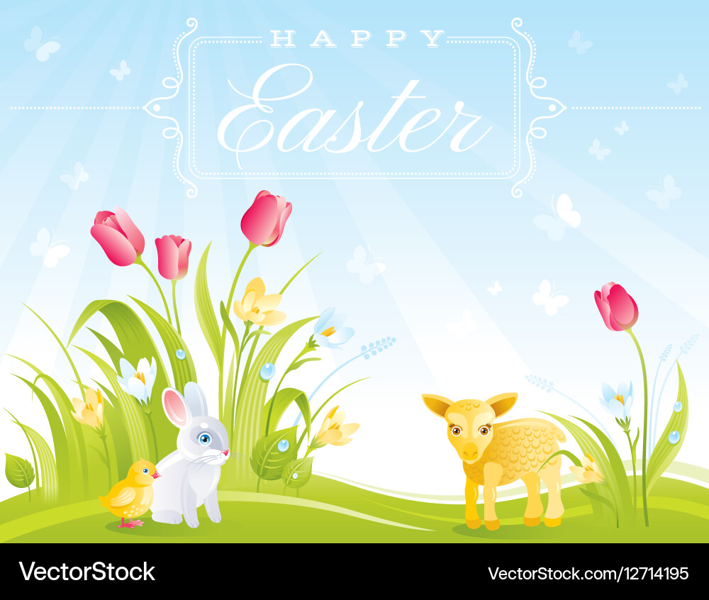 Happy Easter Banner Border Sunny Day Spring Vector Image