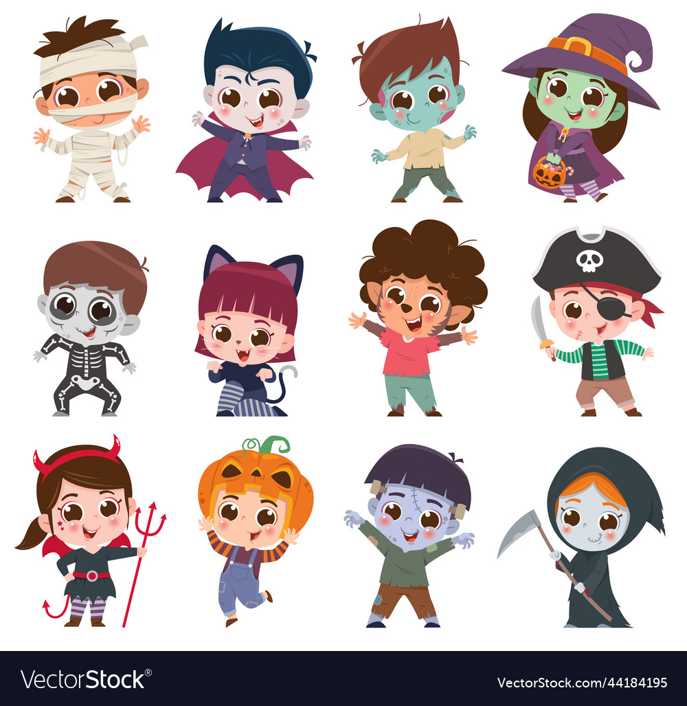 Kids in halloween costumes Royalty Free Vector Image