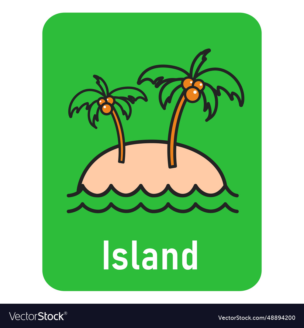 Island green flashcard Royalty Free Vector Image