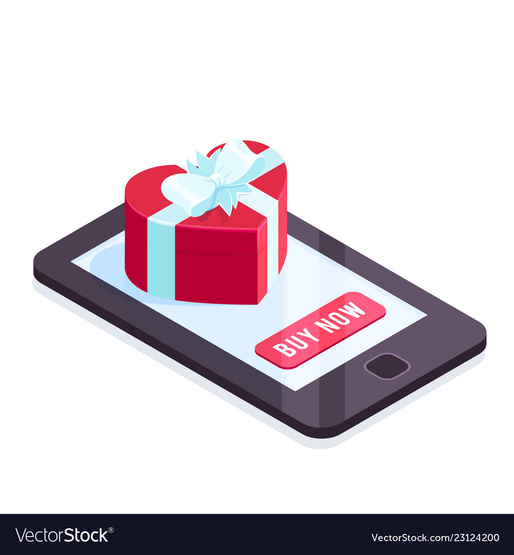 Isometric gift on the smartphone screen