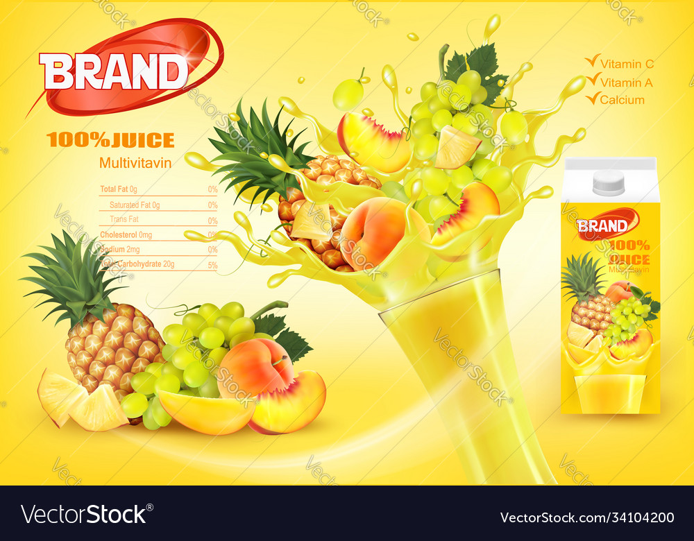 Mulitivitamin juice with fresh exotic fruits and Vector Image