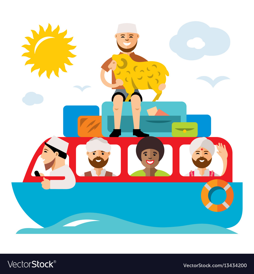 Refugee migrants boat illegal migration Royalty Free Vector