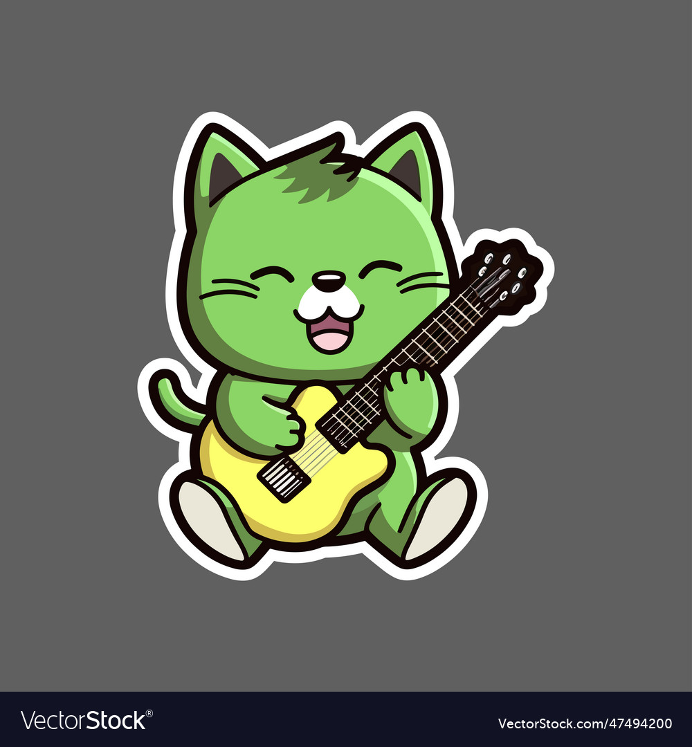 Aufkleber der grünen Katze spielen Gitarre