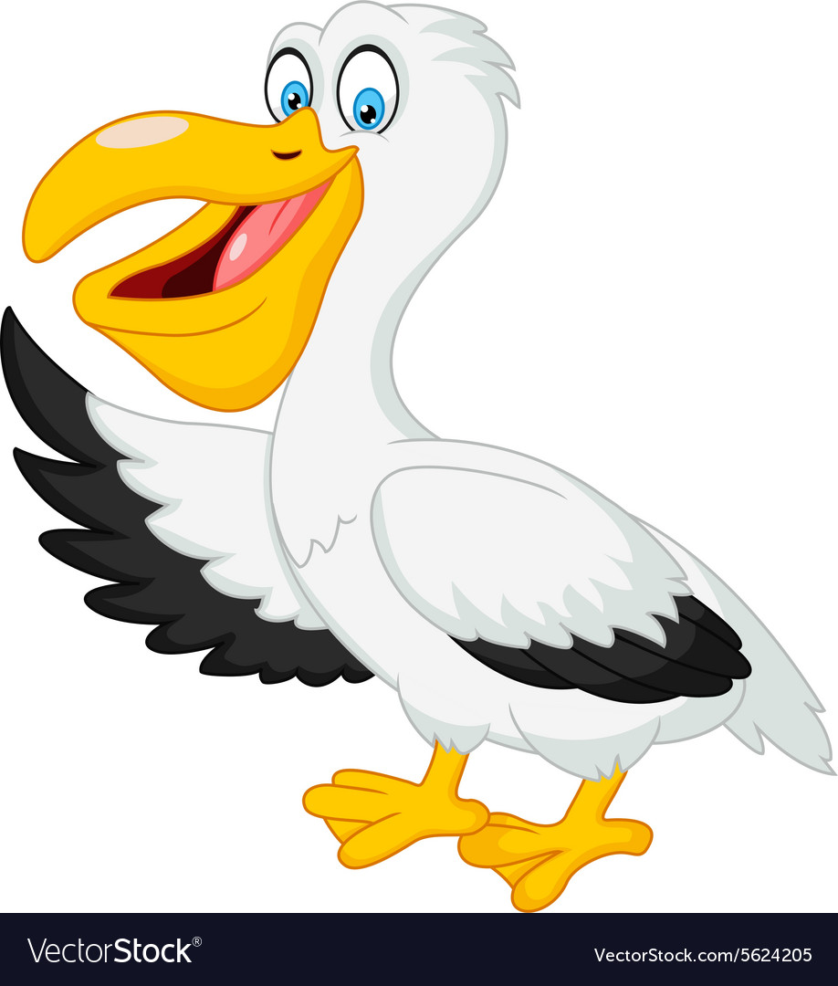 Cartoon pelican presenting with his wing Vector Image