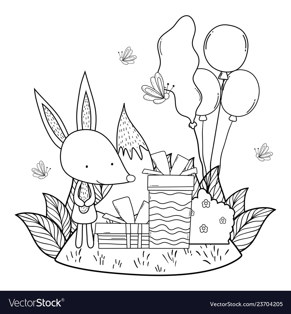 Cute and little fox with balloons helium