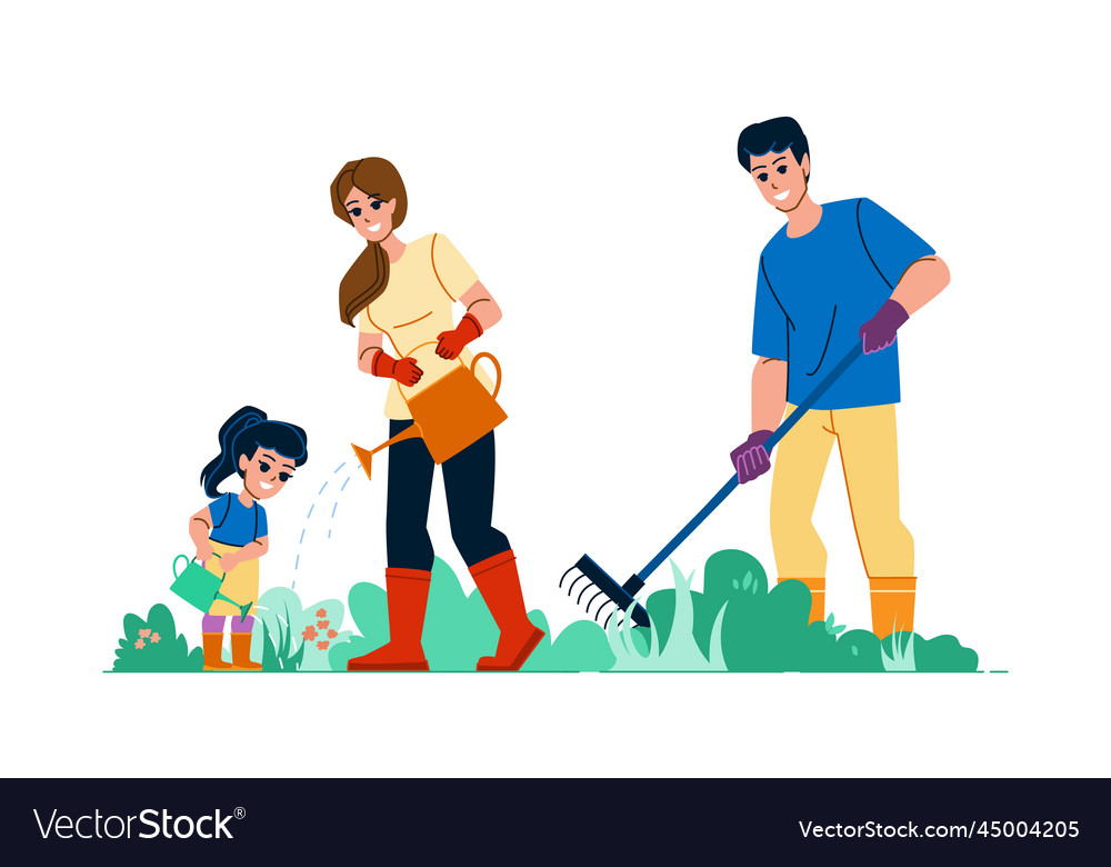 Family yard work Royalty Free Vector Image - VectorStock