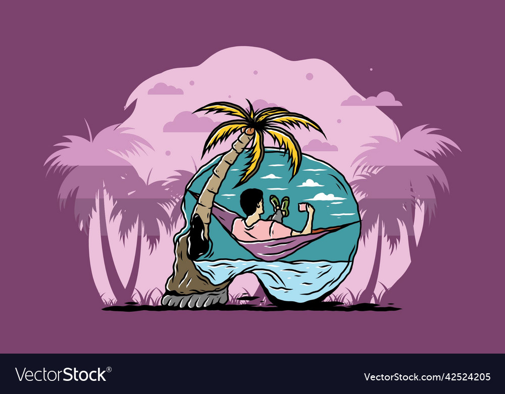 Man on hammock in skull shape Royalty Free Vector Image