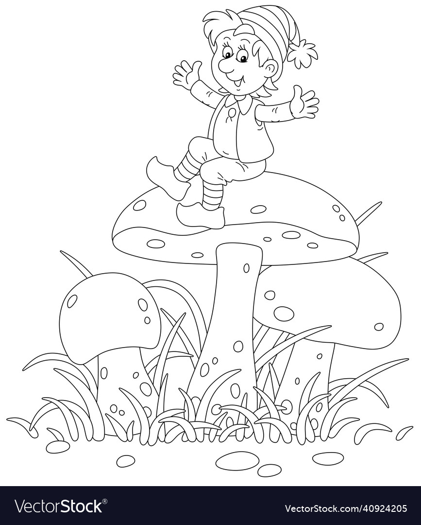 Merry little boy sitting on a big mushroom Vector Image