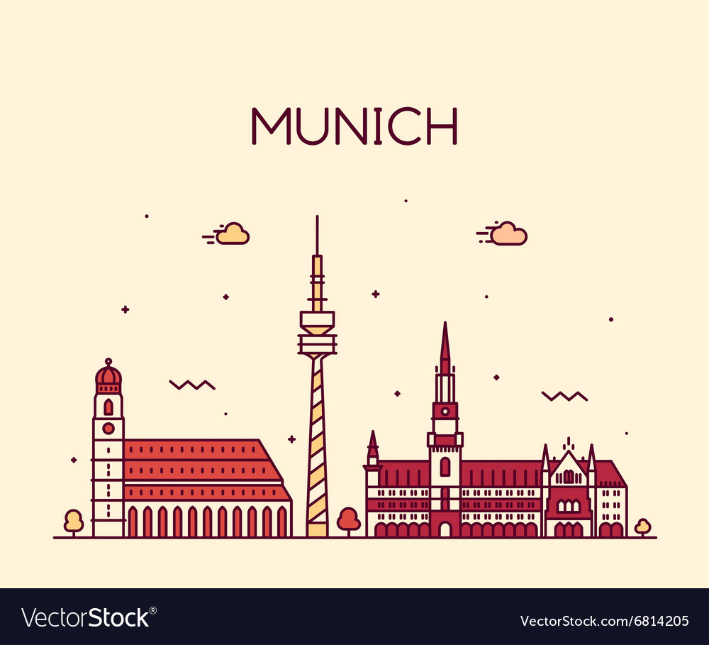 Munich skyline linear style Royalty Free Vector Image