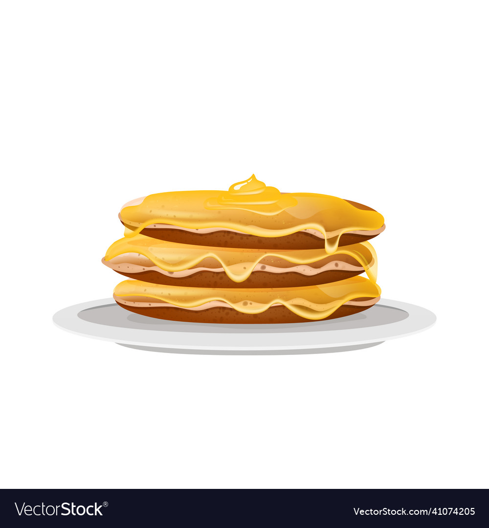 Pancakes with honey dessert on white plate Vector Image