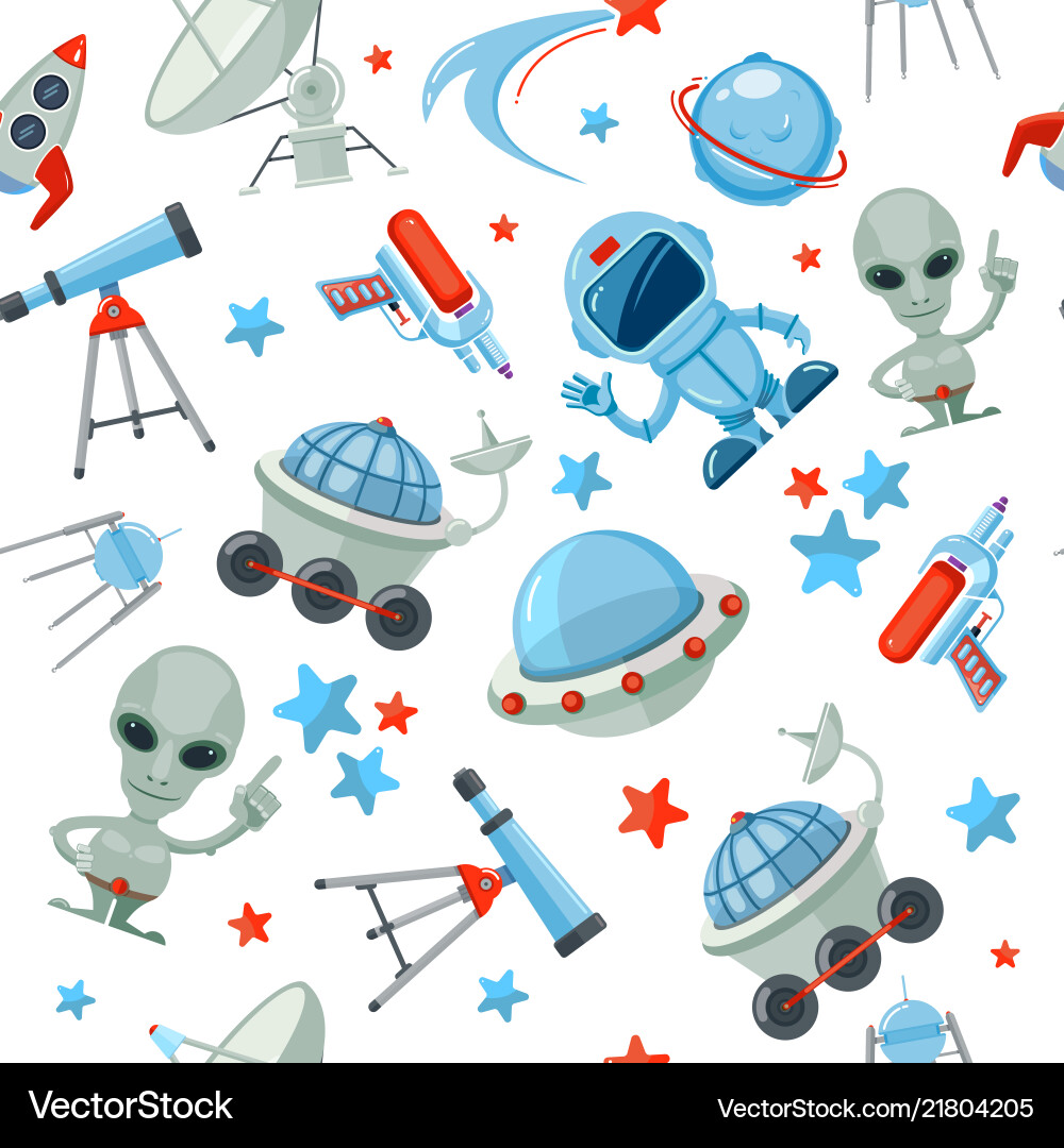 Space seamless pattern astronaut alien ufo ship Vector Image