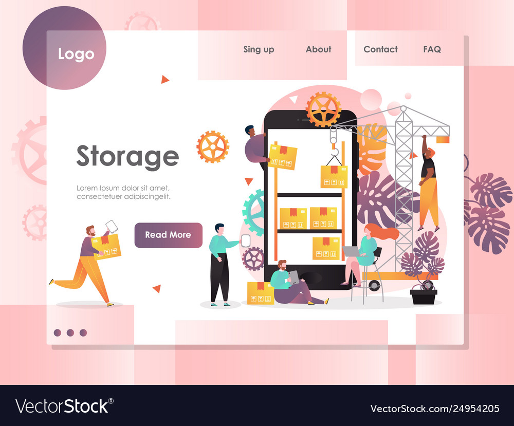 Storage website landing page design Royalty Free Vector