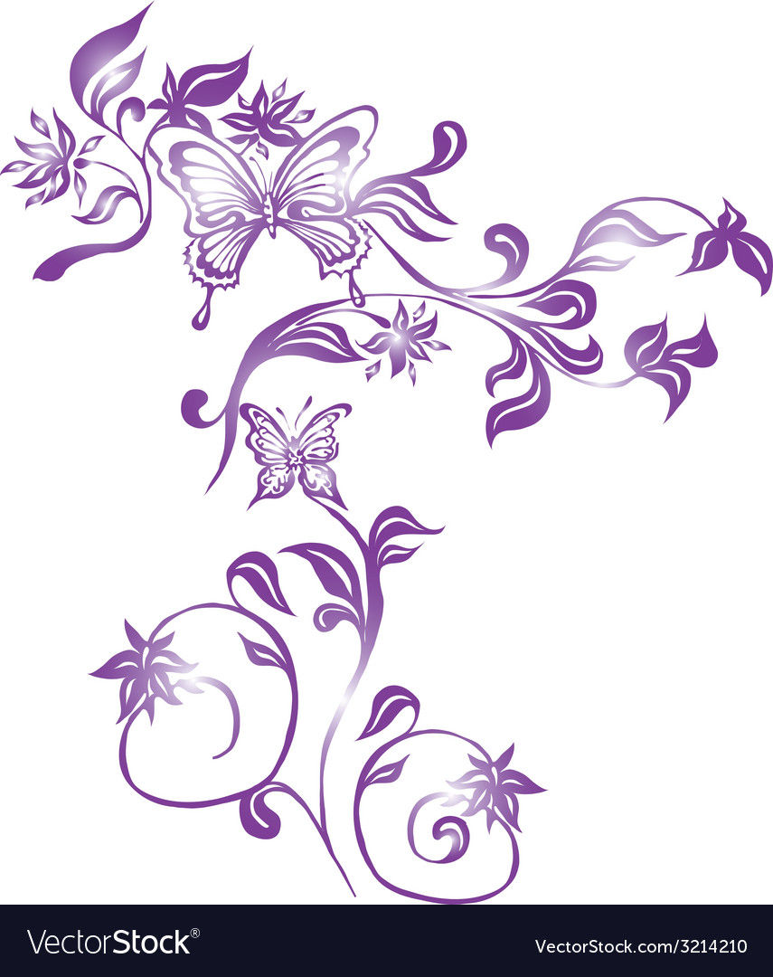 Background with Butterflies and Ornament Vector Image