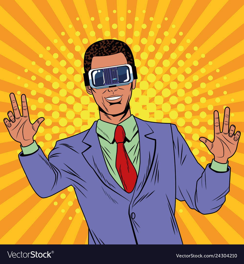 Businessman virtual reality pop art cartoon