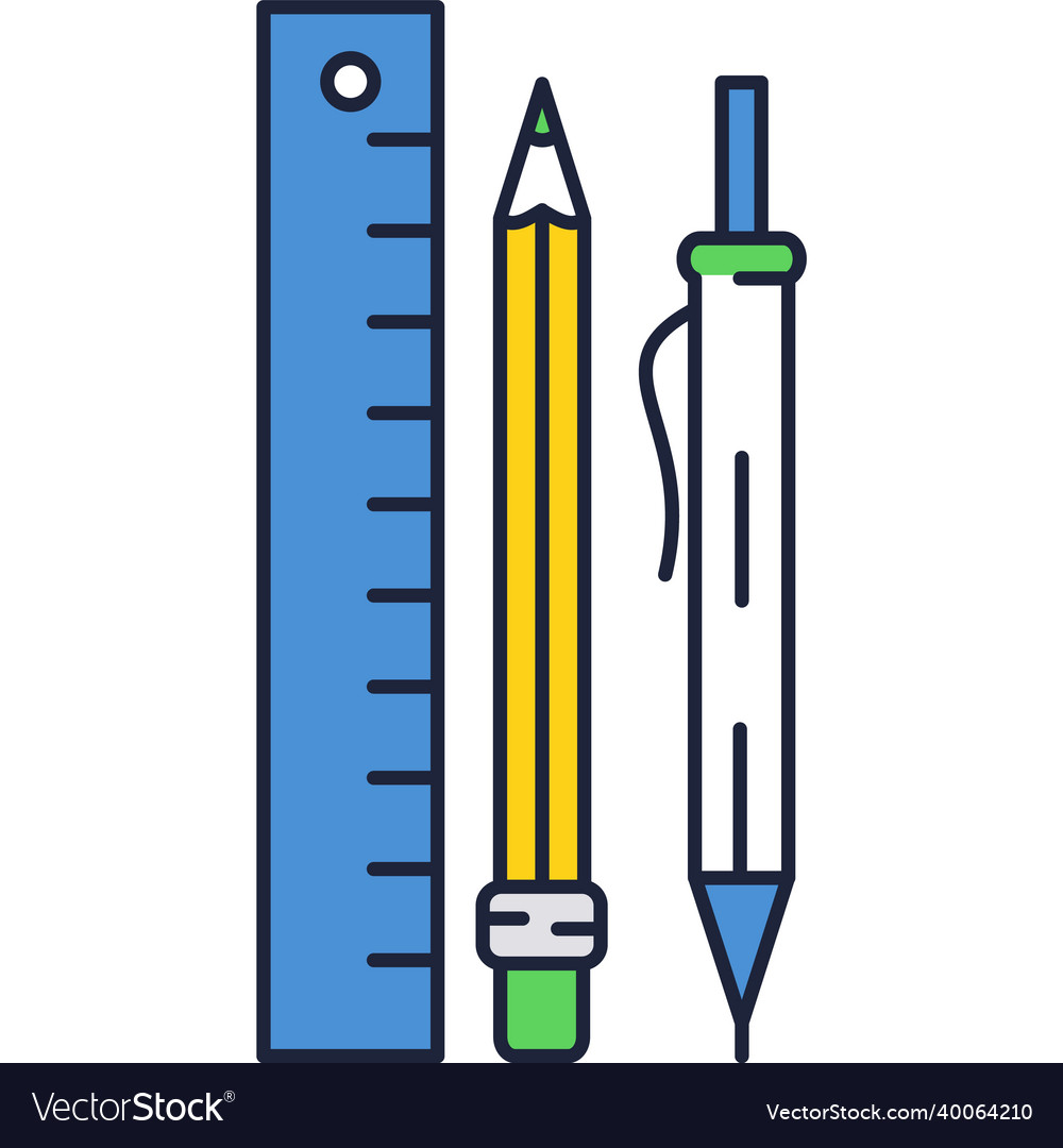 Pencil pen and ruler icon isolated