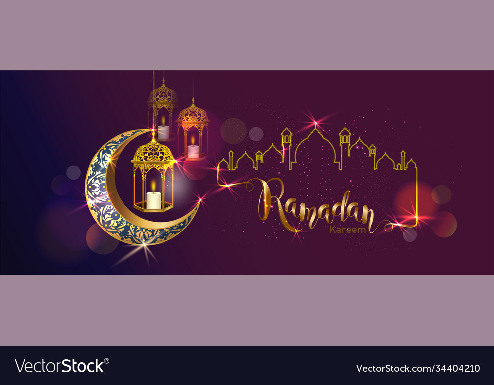 Ramadan kareem with crescent moon gold luxurious Vector Image