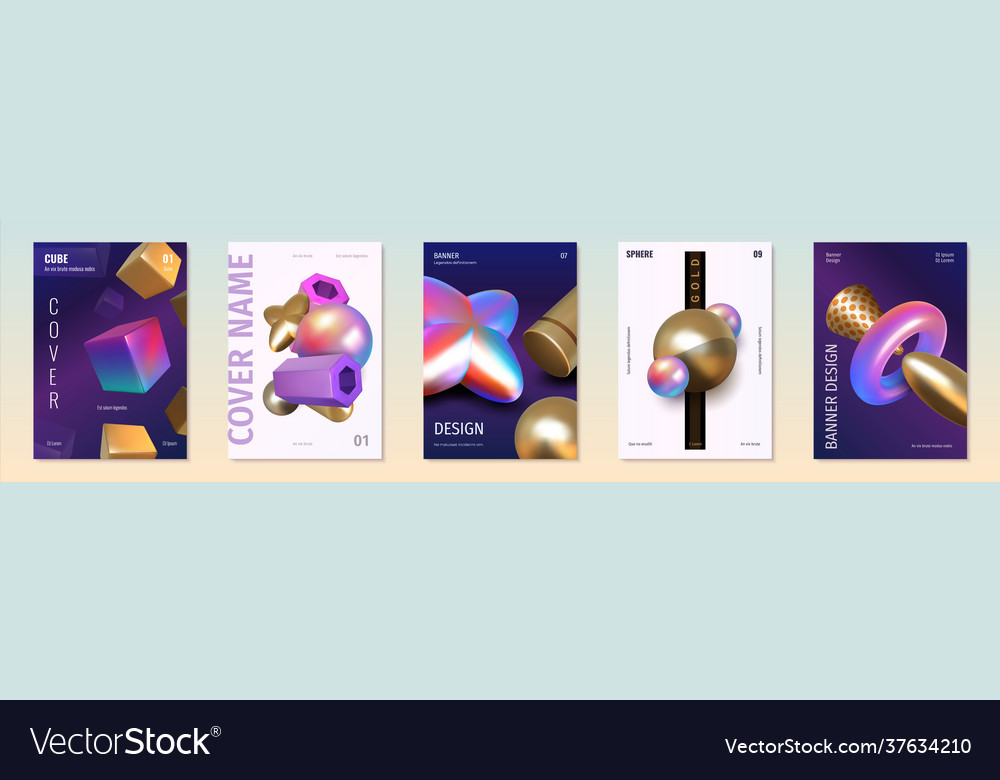 Render shapes posters abstract 3d holographic Vector Image