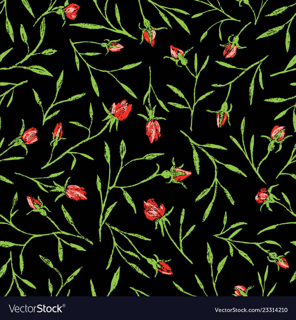 Seamless pattern of roses twigs