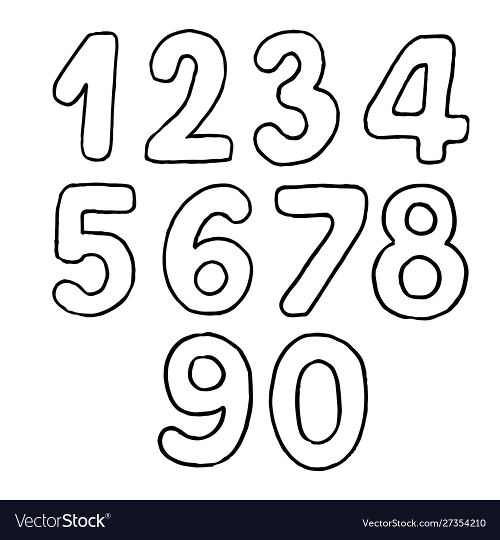 Set handdrawn numbers from zero to nine