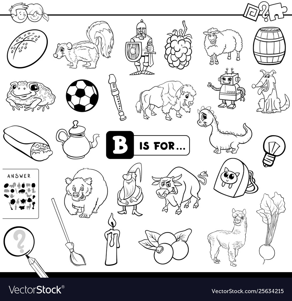 B is for educational task coloring book Royalty Free Vector