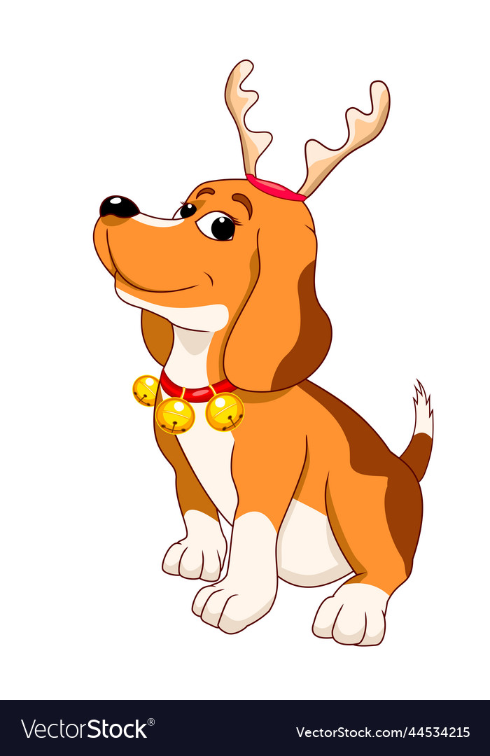 Dog with reindeer antlers and bells