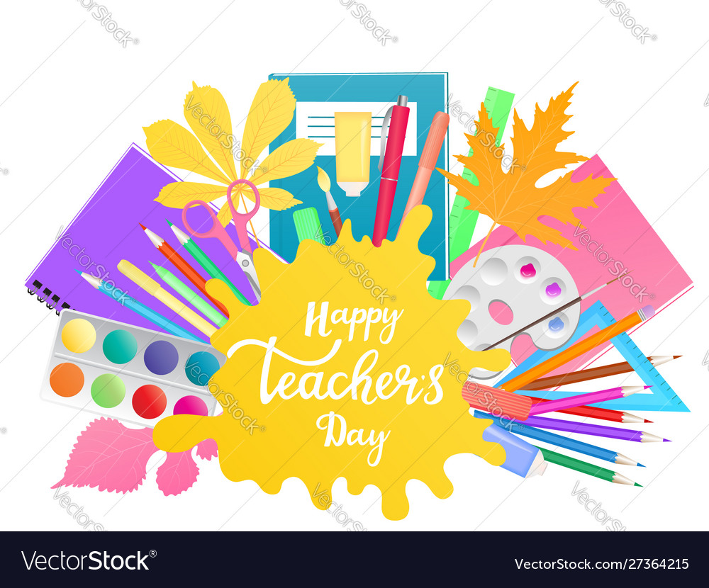 Happy Teachers Day Banner With Hand Drawn Vector Image